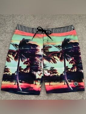 Roxy Palm Tree Sunset Boardshorts in Coral, Mint & Navy